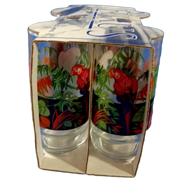 Crisa Vintage Set of 4 Made in Mexico Parrot Tropical 16 oz Drinking Glasses - Picture 4 of 7